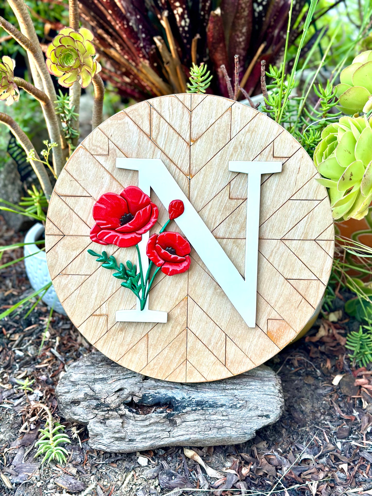 Mosaic Poppy Monogram Sign