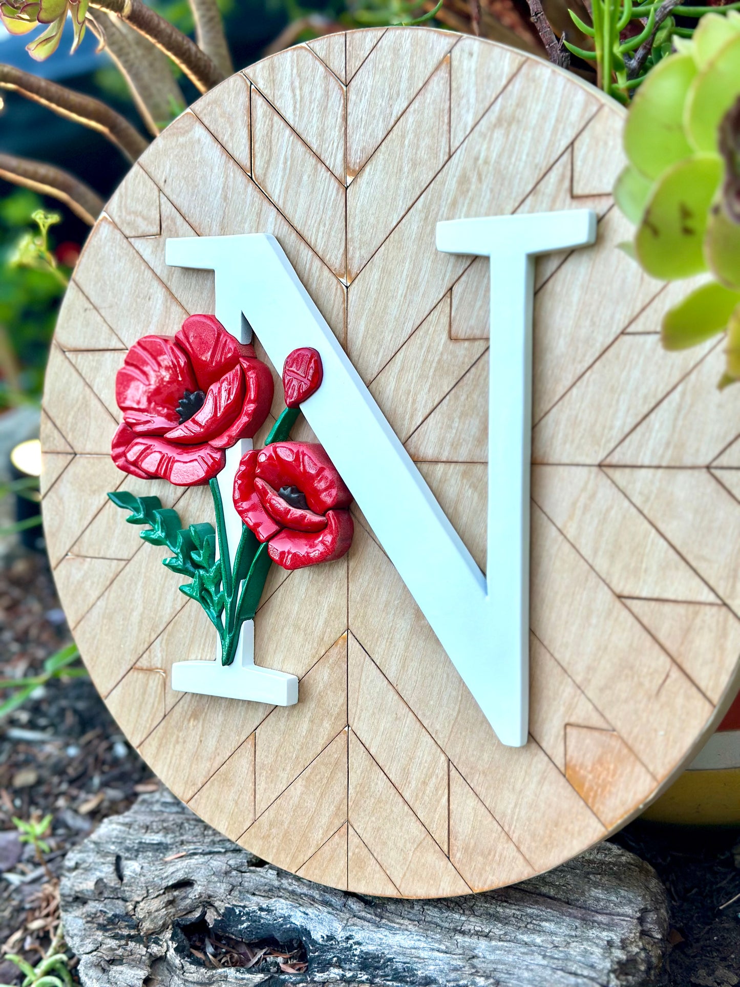 Mosaic Poppy Monogram Sign